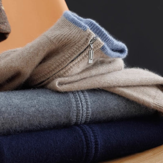 New Men's Sweater Half High Neck Zip Fashion Coat Business Knitwear Order