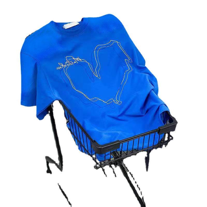 Simple Retro Gradient-line Heart-print Short-sleeve Top