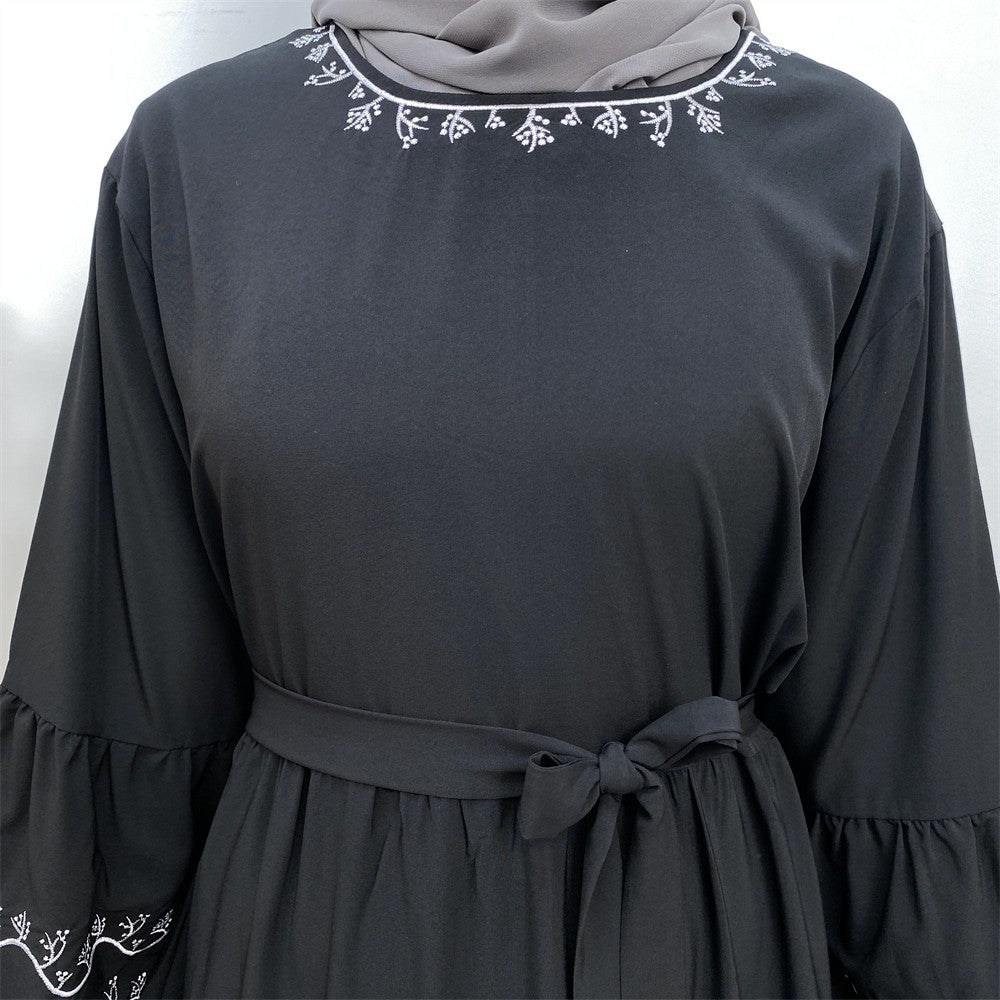 Fashionable Petal Sleeve Dress With Embroidery And Slim Fit