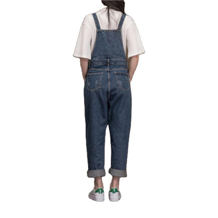 Artistic Washed Denim Cotton Suspender Pants Student Female