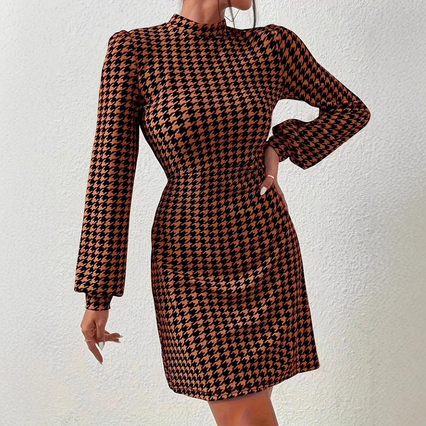 Women's Houndstooth Print Slimming Dress