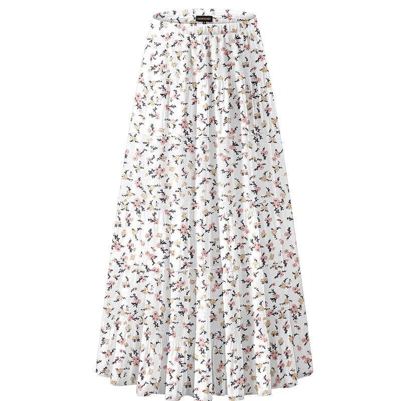 Women's Chiffon Elastic High Waist Pleated A Line Flared