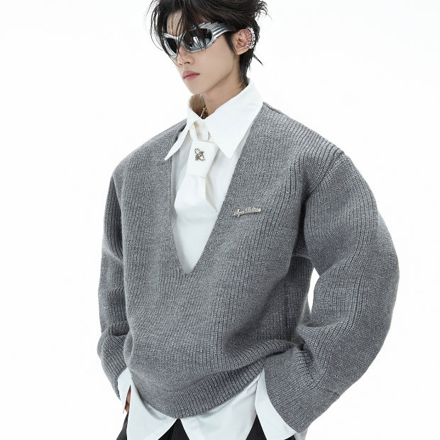 Niche Deconstruction Tie Shirt False Two-piece Patchwork Sweater