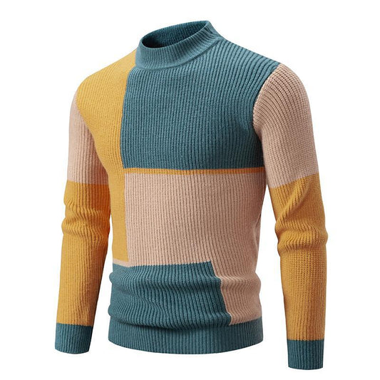 Men's Half-high Collar Contrast Color Pullover Knitwear Korean Youth Fashion Casual Top