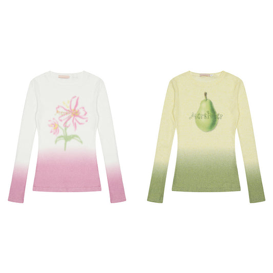 Gradient Blomster Langærmet T-shirt til Kvinder