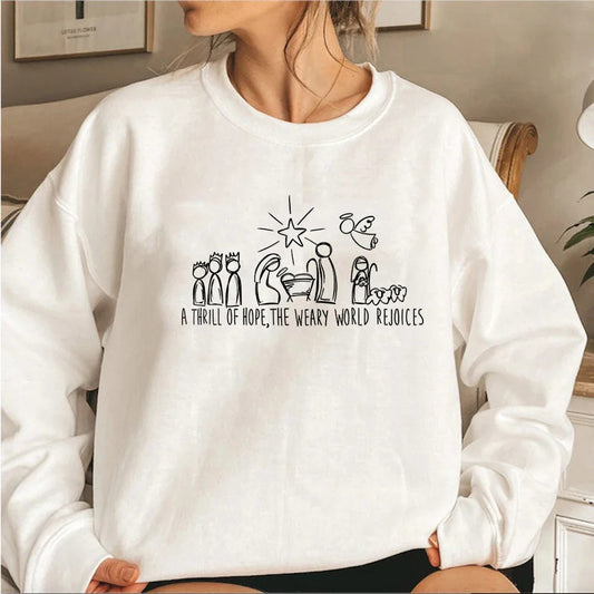 Kristent jule-sweatshirt med krybbescene