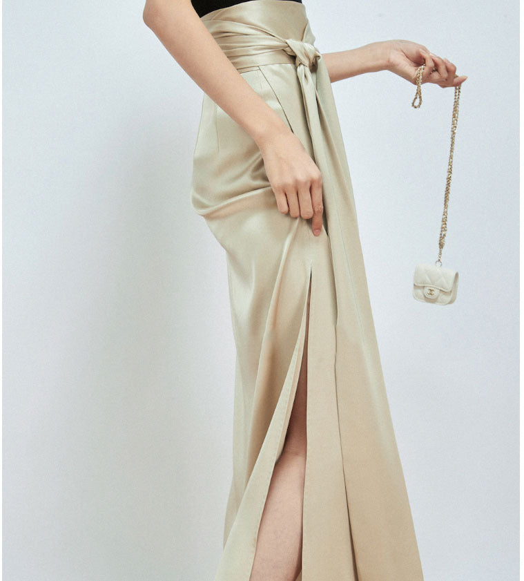 Double Sided Satin Full Arch Needle One Piece Tie Up Skirt