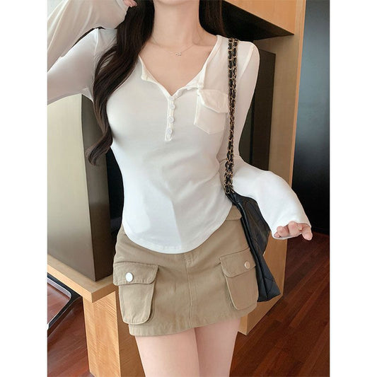 Womens Allure-Driven Slimming Fashionable Long-Sleeve Top With Buttons