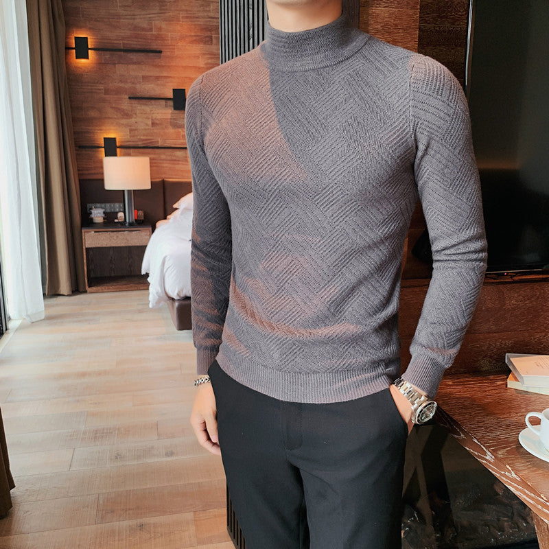 Men's Fashion Casual Solid Color Slim-fit Half Turtleneck Sweater