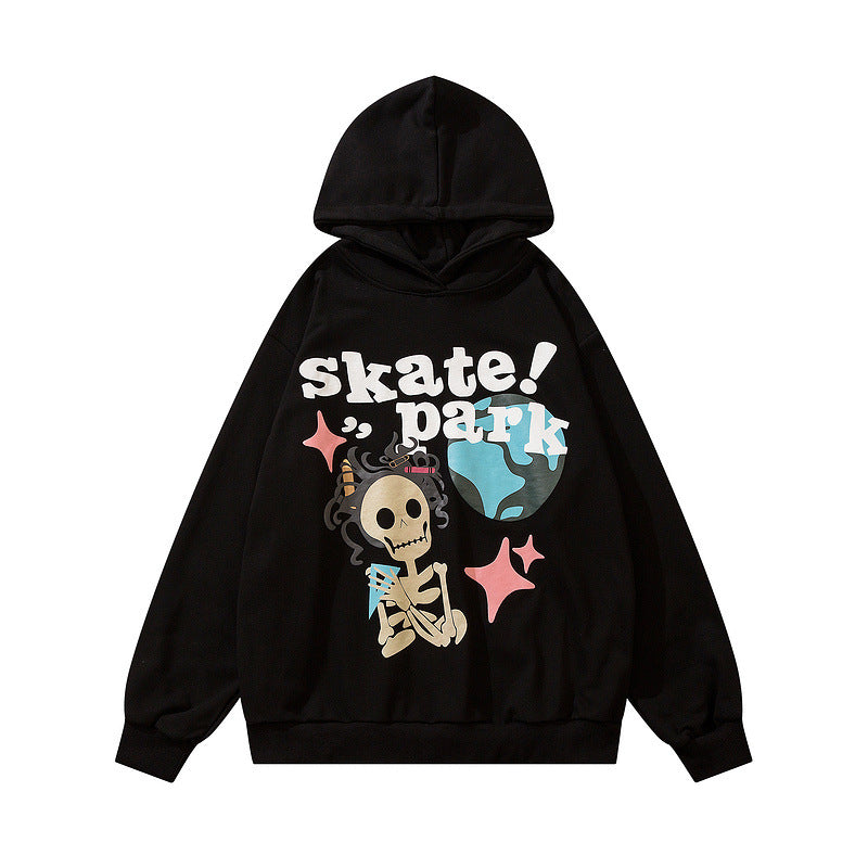 Hip Hop Cartoon Foam Print Retro High Street Hoodie