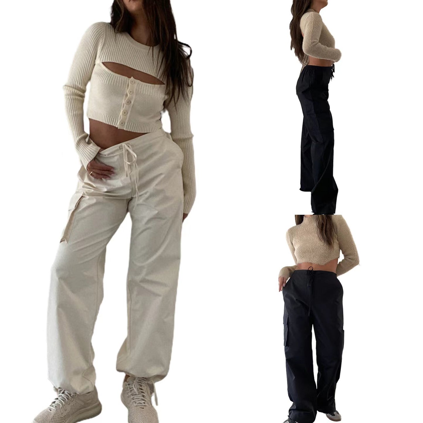 Mid-waist Three-dimensional Pocket Trousers