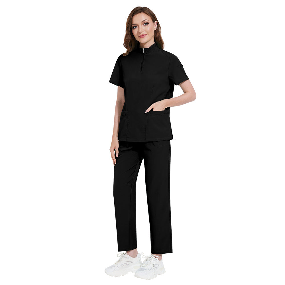 Solid-color Stand-up Collar ICU Nurse Pants