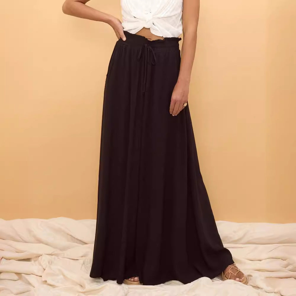 Loose Lace-up Waist Wide-leg Pants For Women