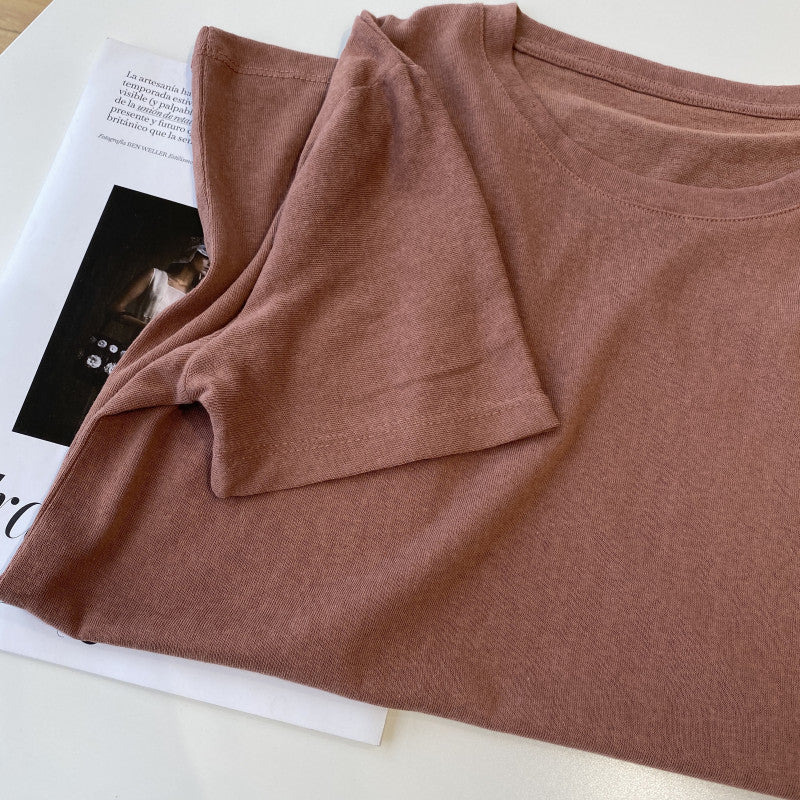 Loose Cotton And Linen Short-sleeved T-shirt Round Neck Top
