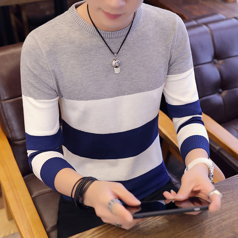Men's Sweater Knit Sweater Pullover Slim Round Neck Sweater