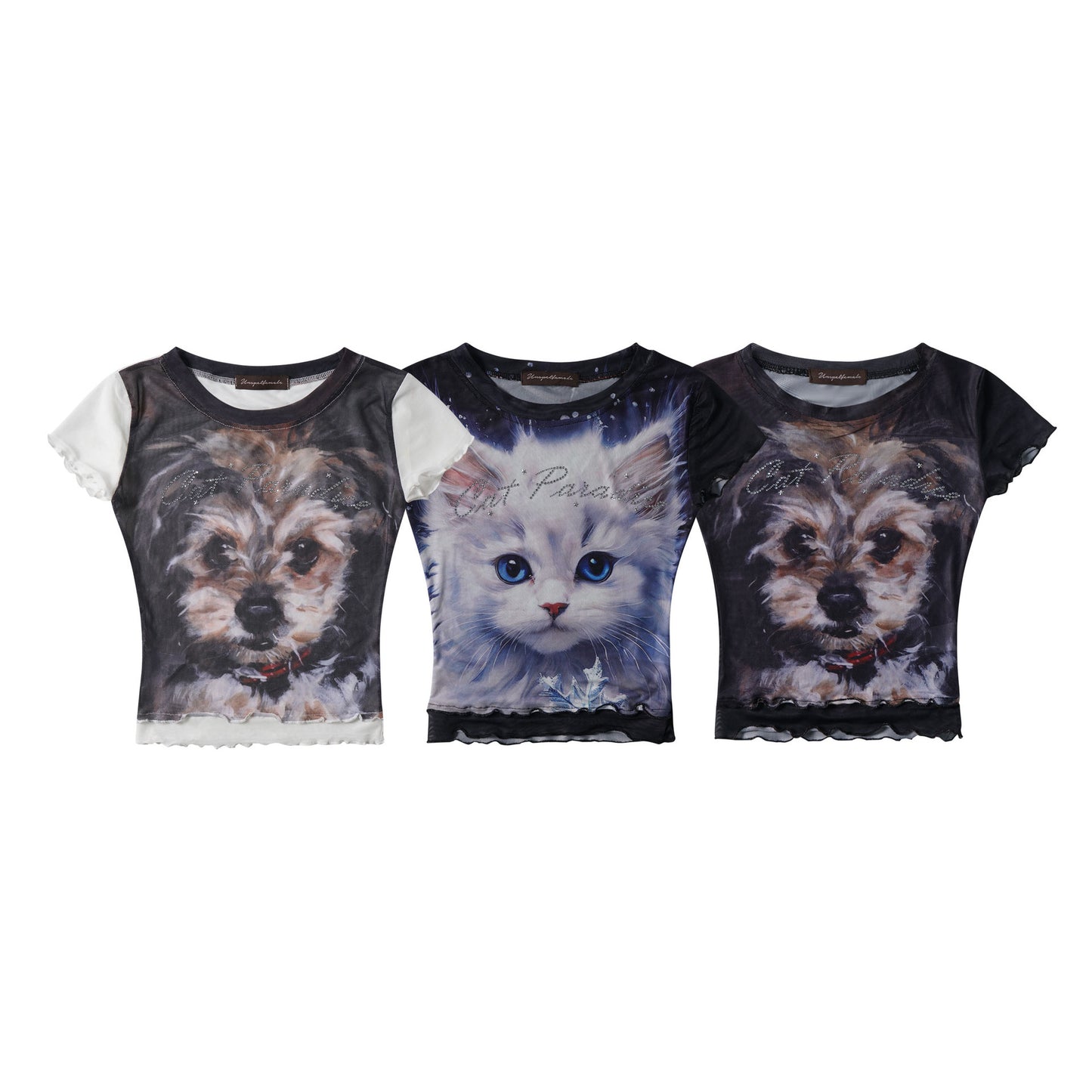 Women's American Design Sense Cat Printing Short Sleeve