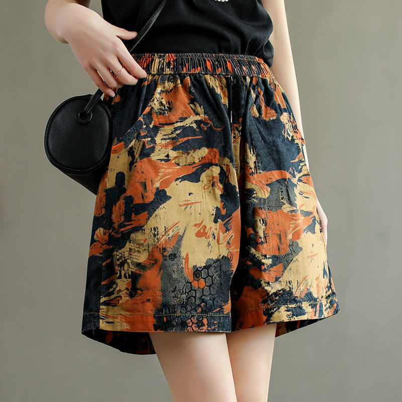 Women's Summer High Waist Cotton Print Shorts