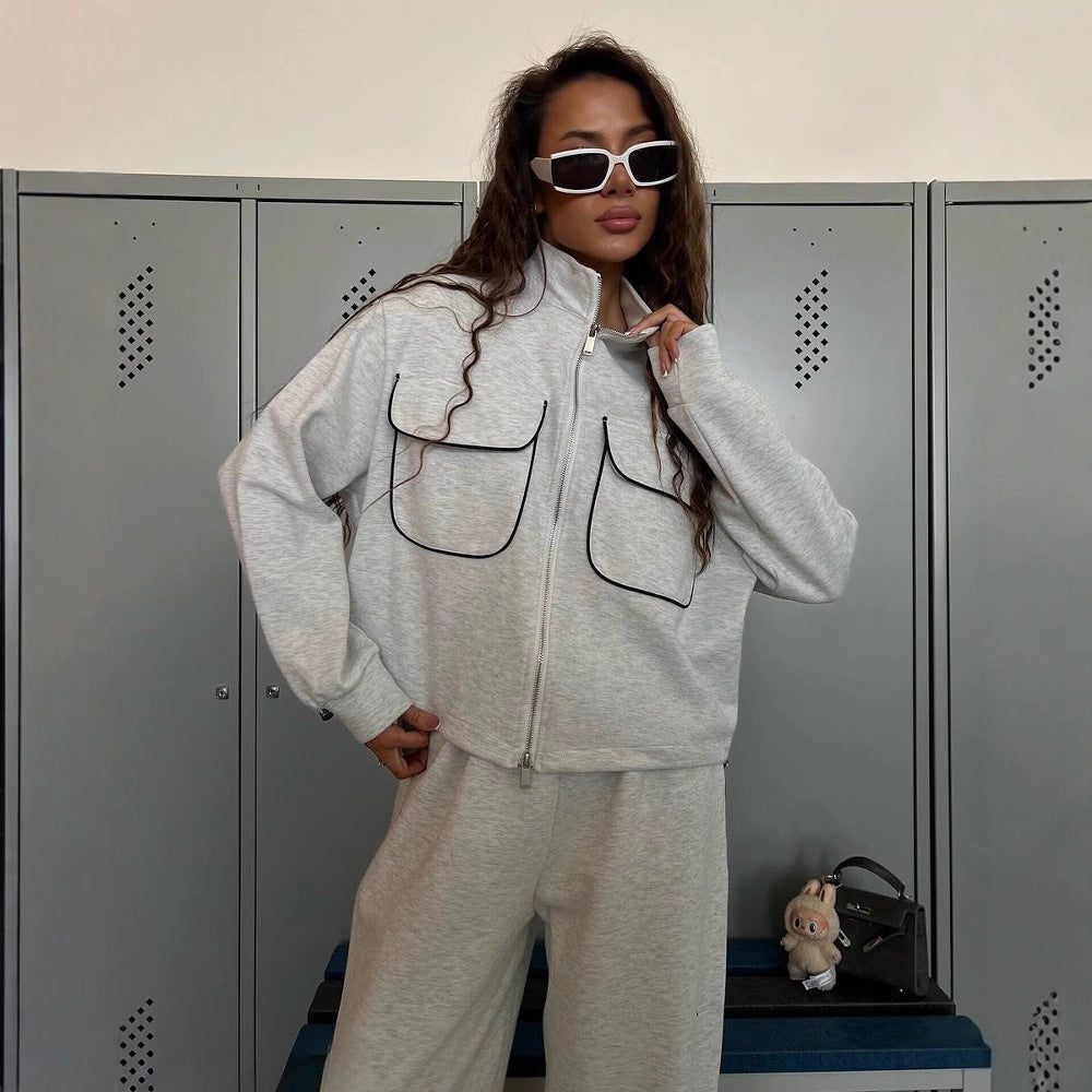 Street-style Half-zip Casual Sportswear Set