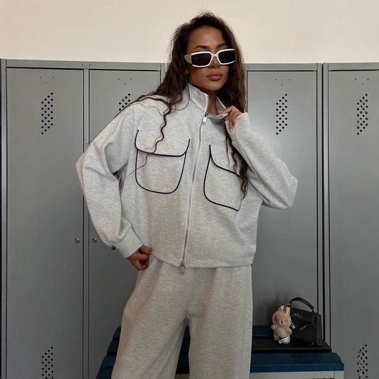 Street-style Half-zip Casual Sportswear Set