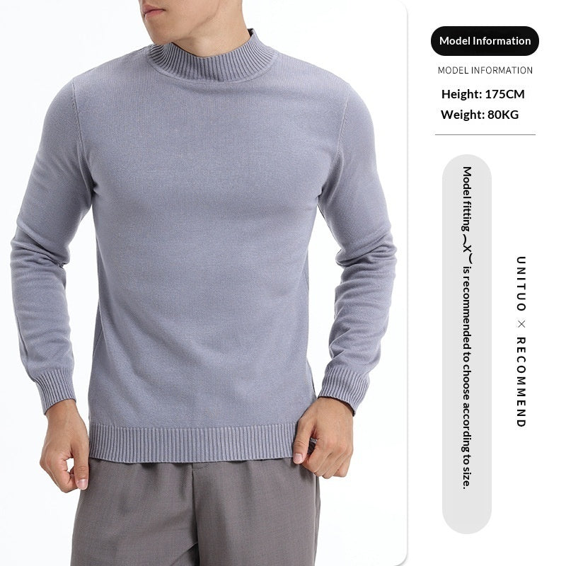 Autumn And Winter High-end Semi-turtleneck Sweater For Men, Solid Color Versatile Lazy Warm Knitted Undershirt