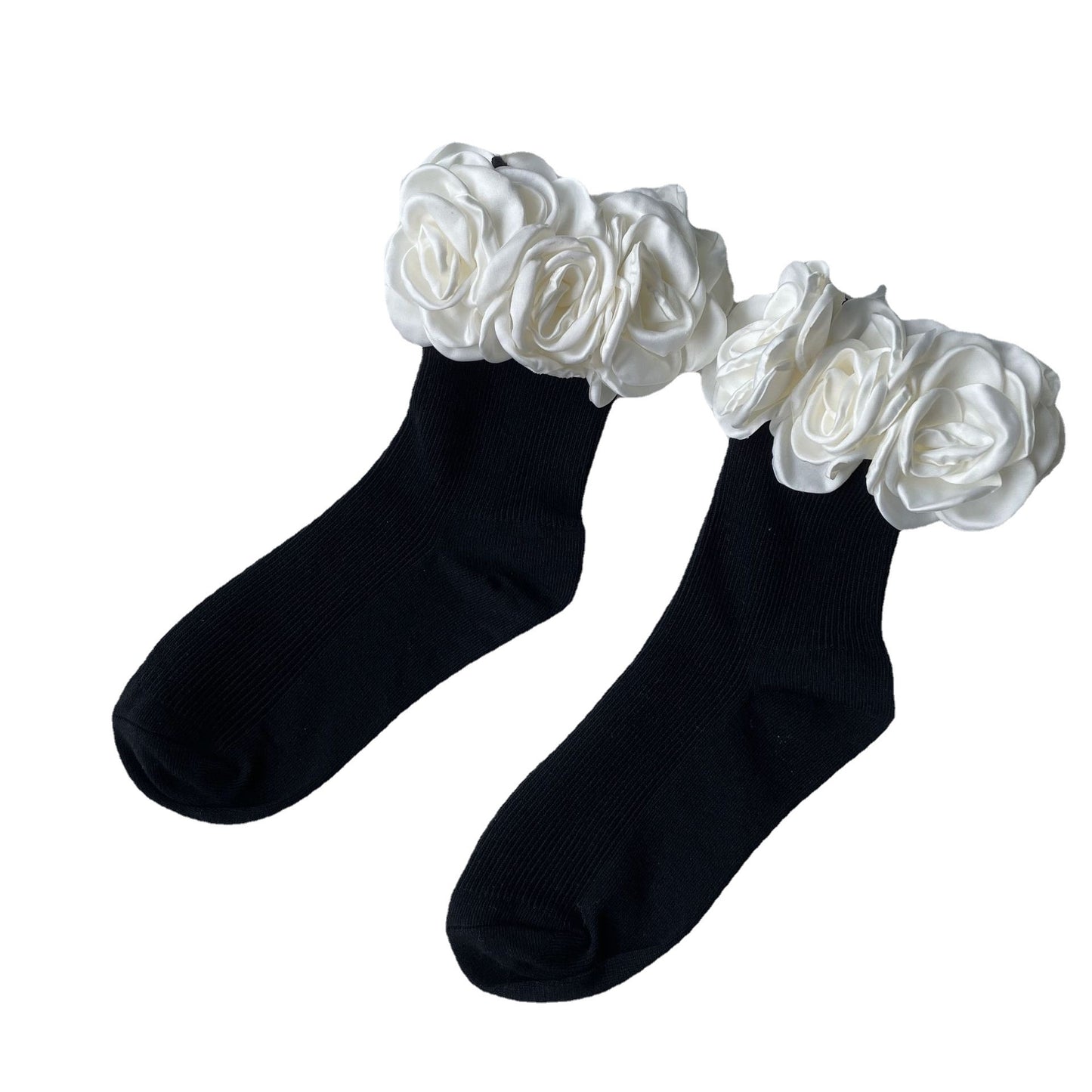 Flower Cotton Vertical Striped Women's Tube Socks