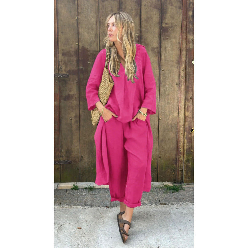 Shirt And High-waisted Loose-fitting Pants Workwear Set