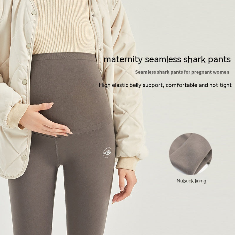 Gravide kvinders leggings, fleece, forår og efterår, sømløse, høj elastiske, maveunderstøttende, tynde yogabukser