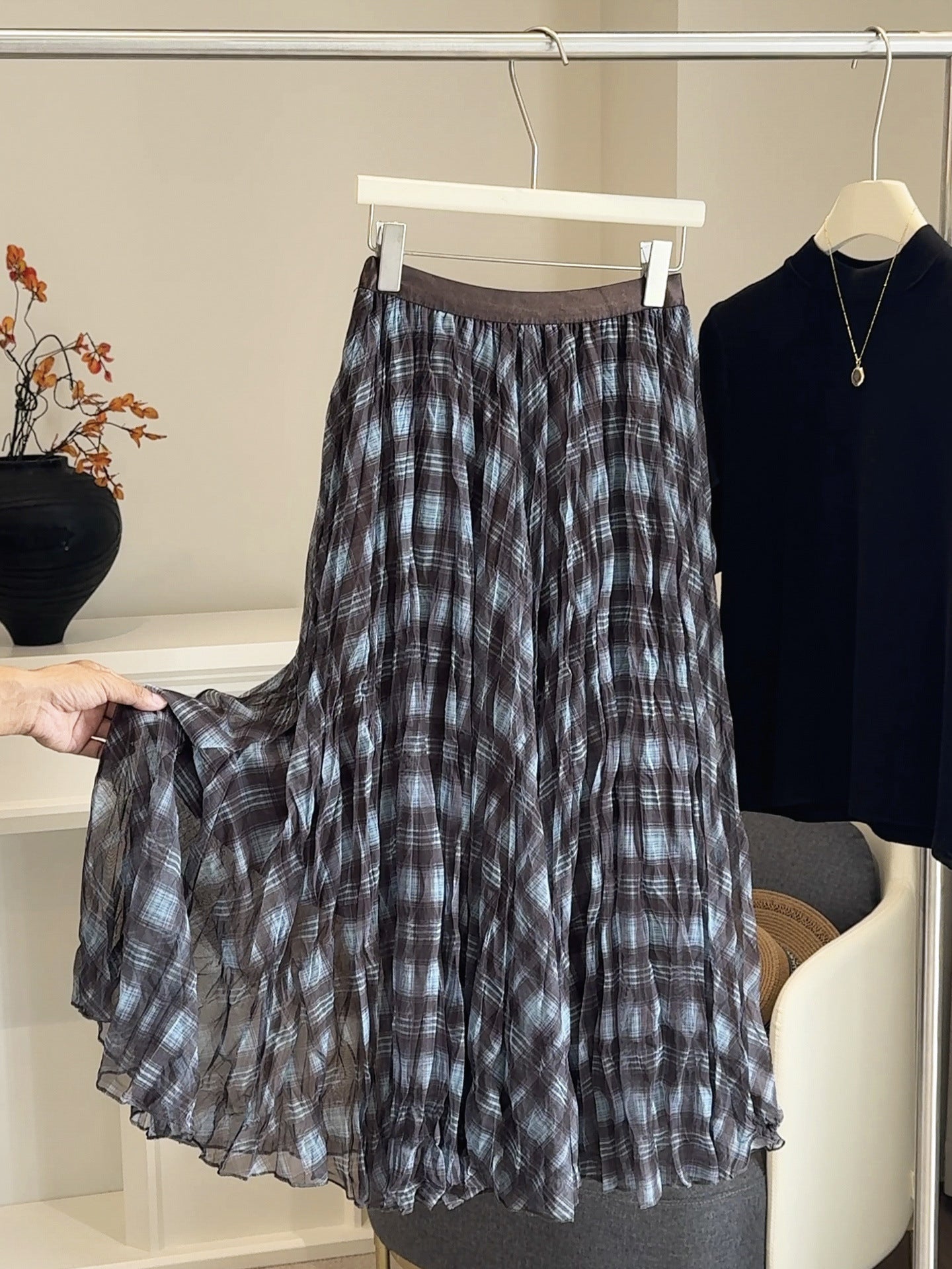 High-waisted Draping Pleated Loose-fit Skirt For Women