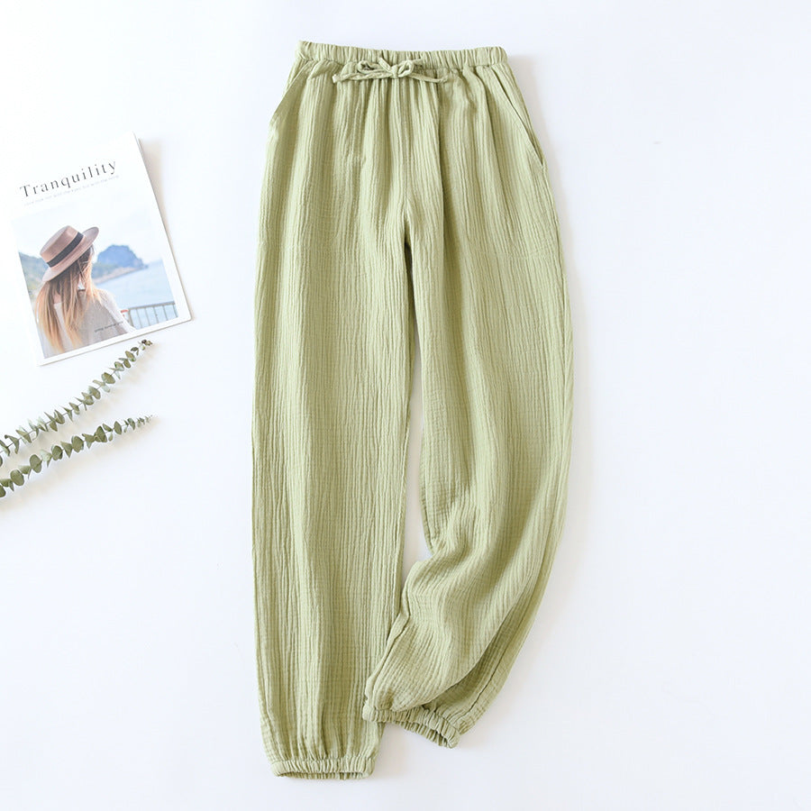 Summer Cotton Loose Home Trousers Crepe Pajama Pants