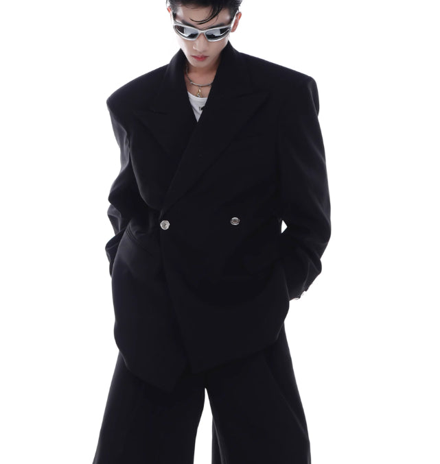 Niche Advanced Twill Padded Shoulder Suit Jacket Loose Profile Draped Suit