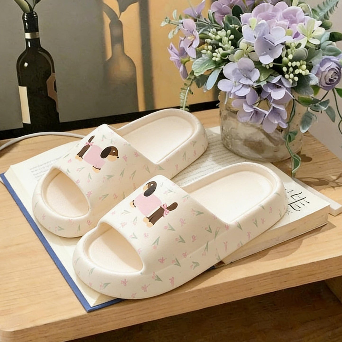 Printed Sausage Dog Slide Sandals For Women