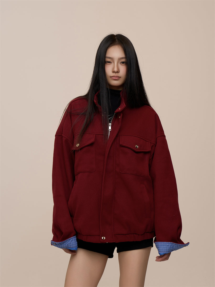 Christmas Red Woolen Cotton Padded Thickened Cotton-padded Coat