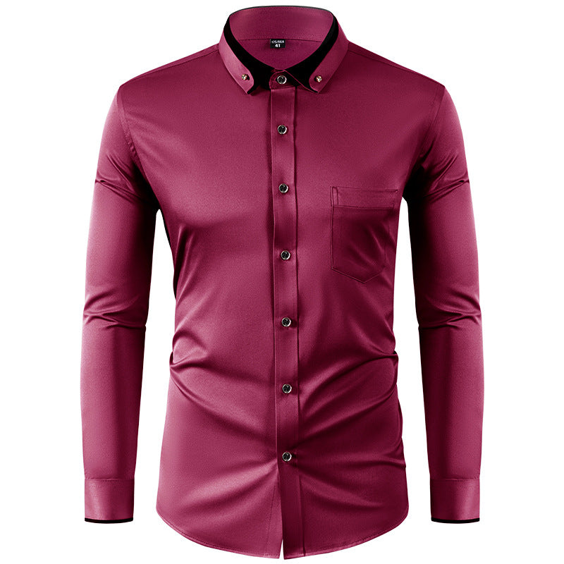 Skjorte til mænd med farveeffekt, krave-design, ensfarvet og slim fit