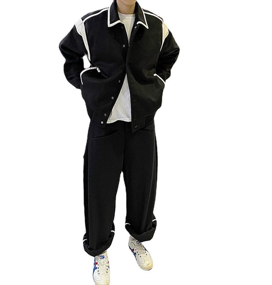 Vintage Color Contrast Shoulder Pad Thickened Lapel Jacket
