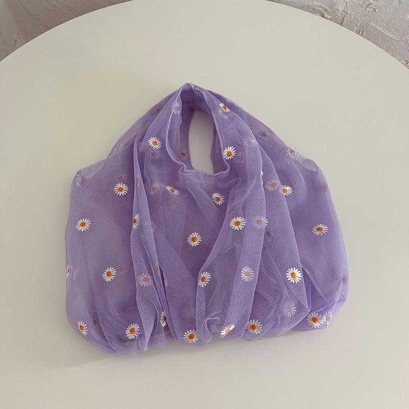 Mesh Embroidered Flower Bag Fairy Cute Handbag In Summer