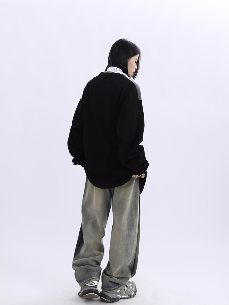Racing Element Round Neck Long Sleeve Sweater Loose Couple's Tops