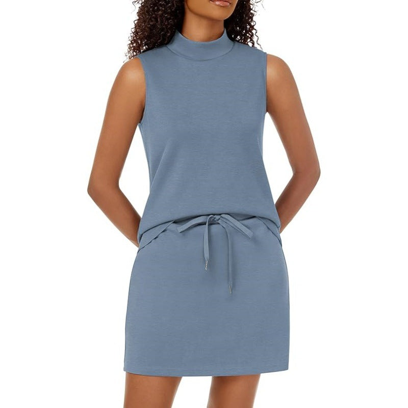Stylish Casual Mock-neck Sleeveless Sporty Tennis Set