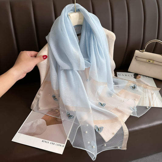 New AutumnWinter Beaded Butterfly Silk Scarf For Women