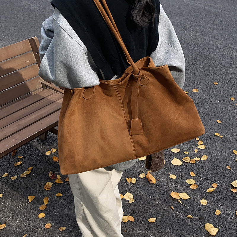 Leather-velvet Square Underarm Shoulder Bag With A Niche Design