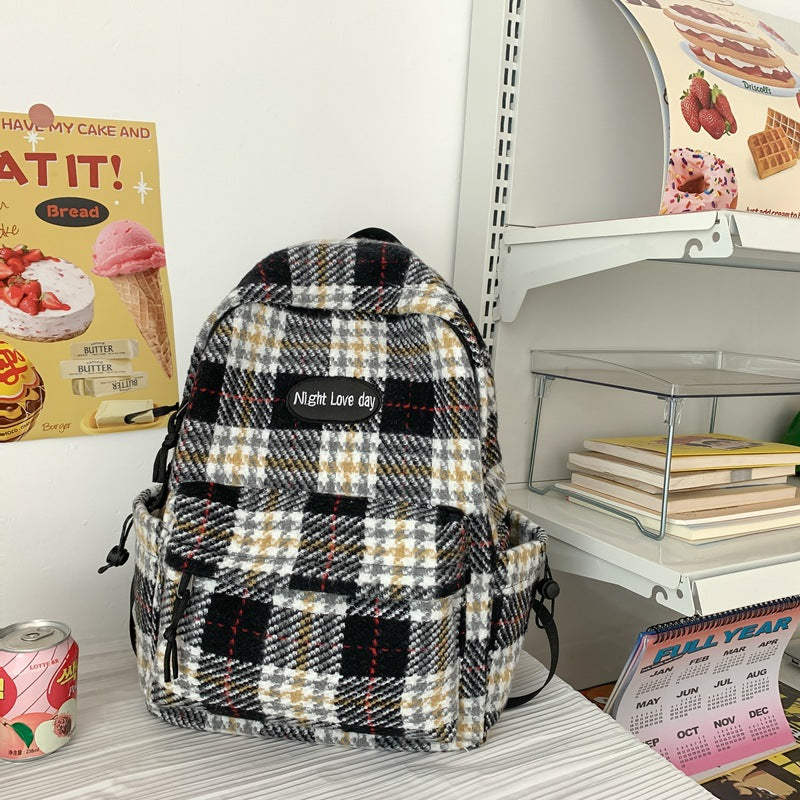 Retro Easy Matching Woolen Checked Backpack