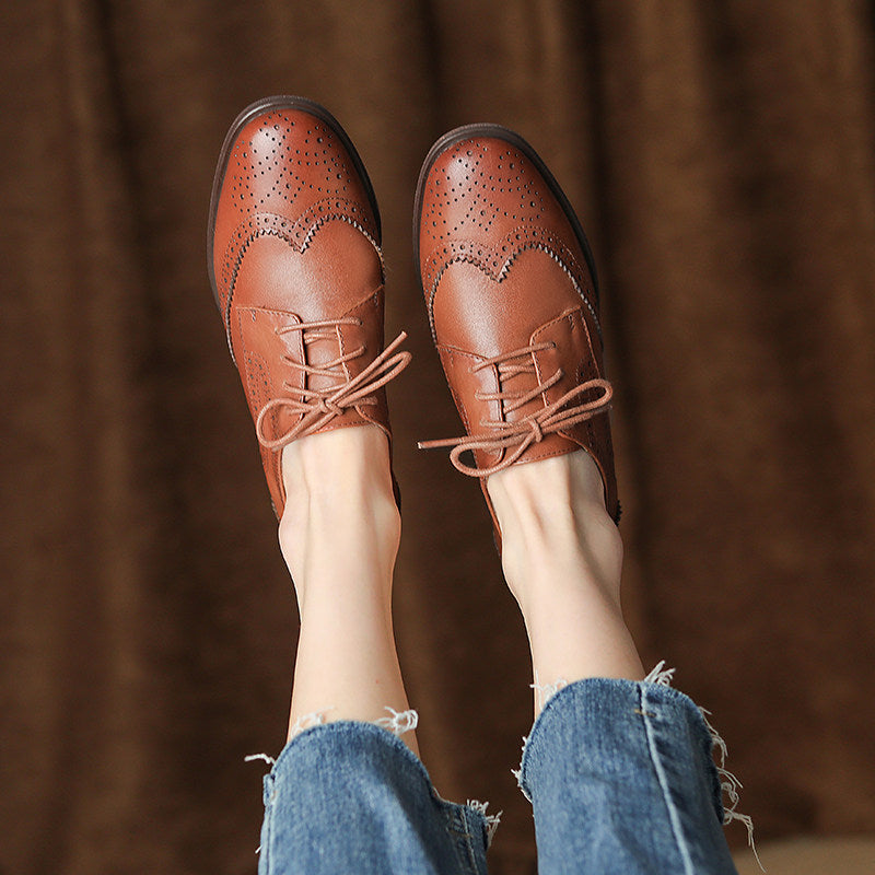 Womens British-style Lace-up Low-heeled Peep-toe Shoes