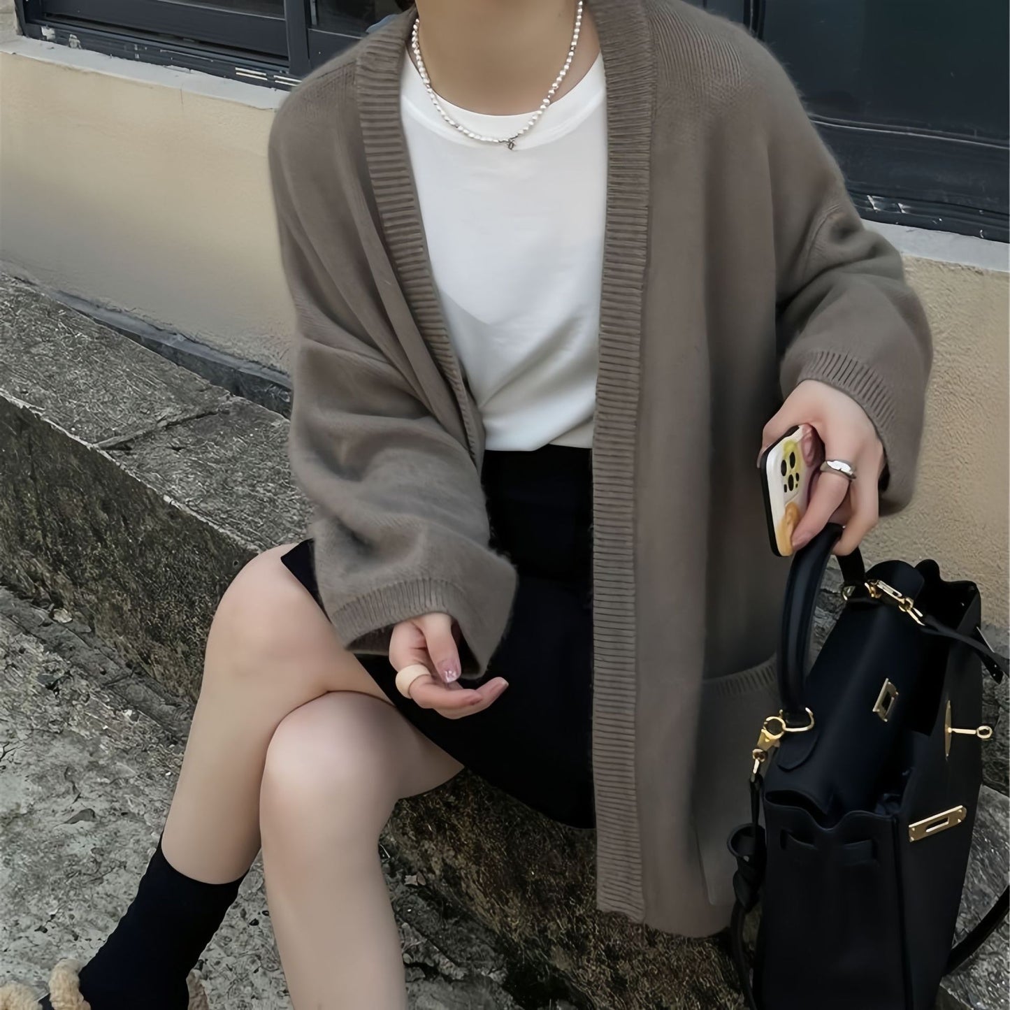 Design Pocket Knitted Cardigan Top Women's Sweater