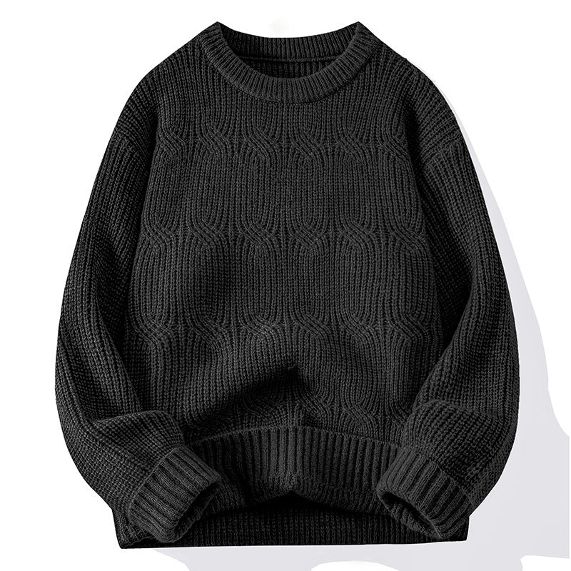 Men's Solid-Colored Knitted Long-Sleeve Retro Crew-Neck Sweater