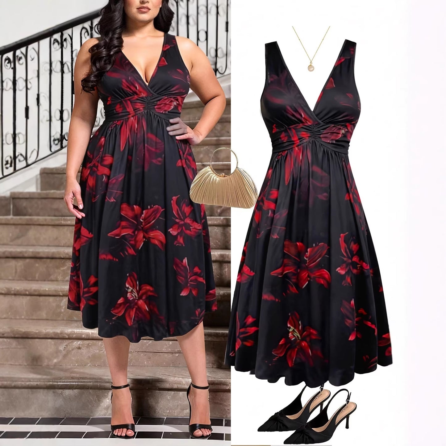Womens Elegant Bohemian-Style Printed Dress