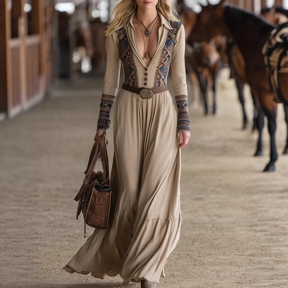 European And American-style Ethnic Tribal Cotton Vintage Dress