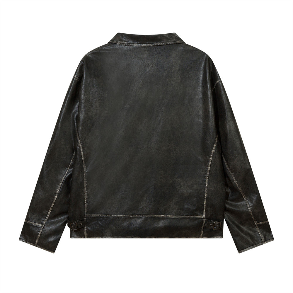 American Street Niche Loose Lapel Patchwork Leather Coat