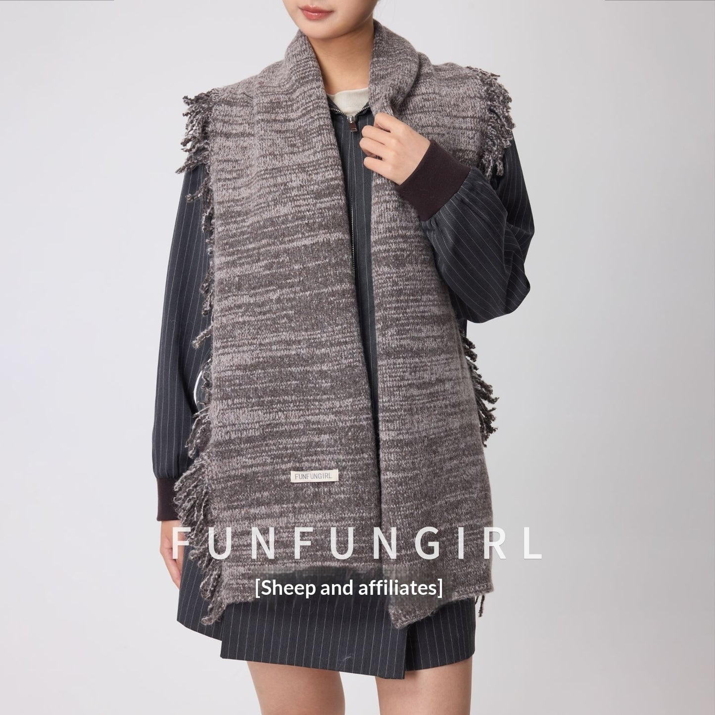 Side Fringe Wool Scarf Simple Casual Thickened Neck Warmer