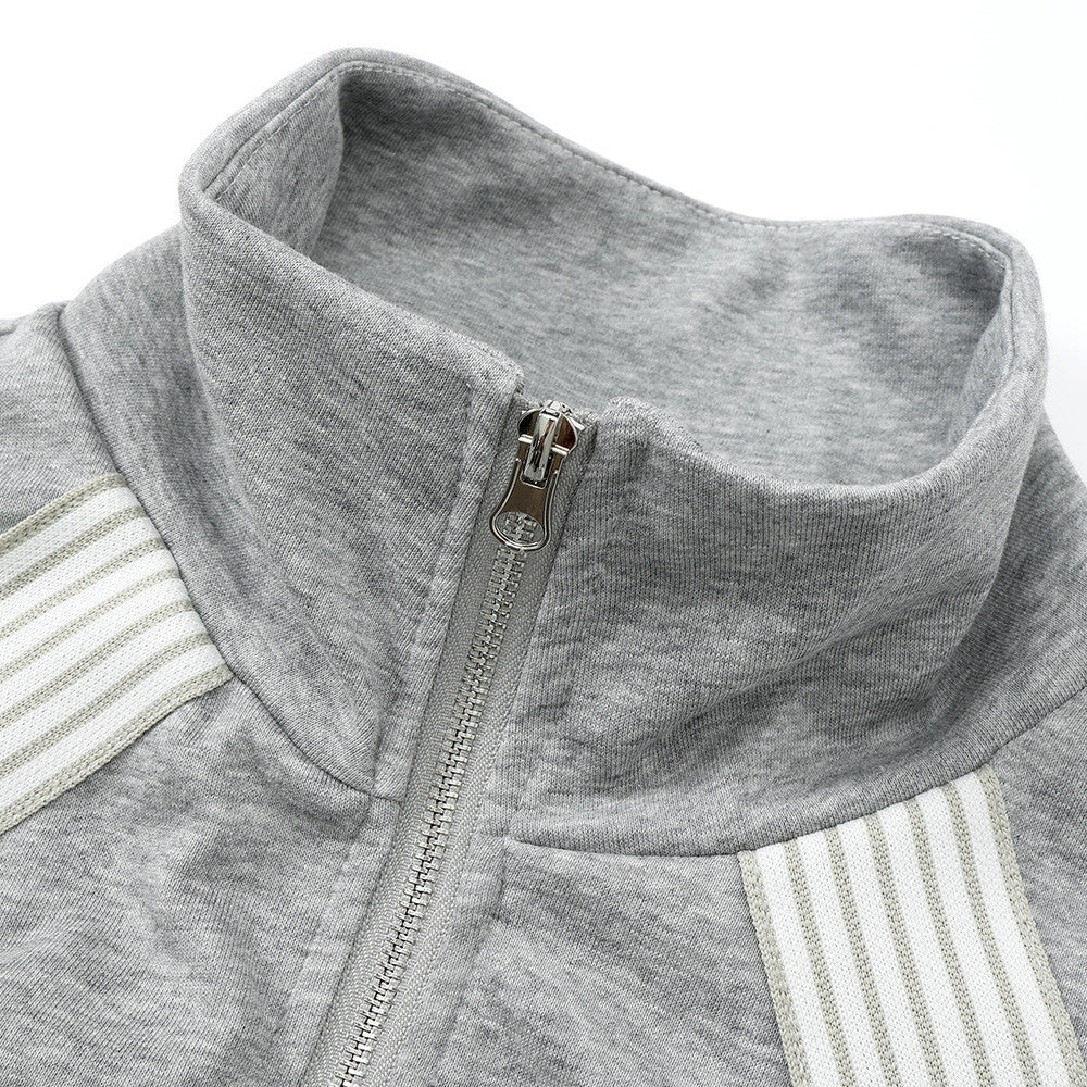 Ribbon Stitching Contrast Color Stand-up Collar Coat Sweatshirt