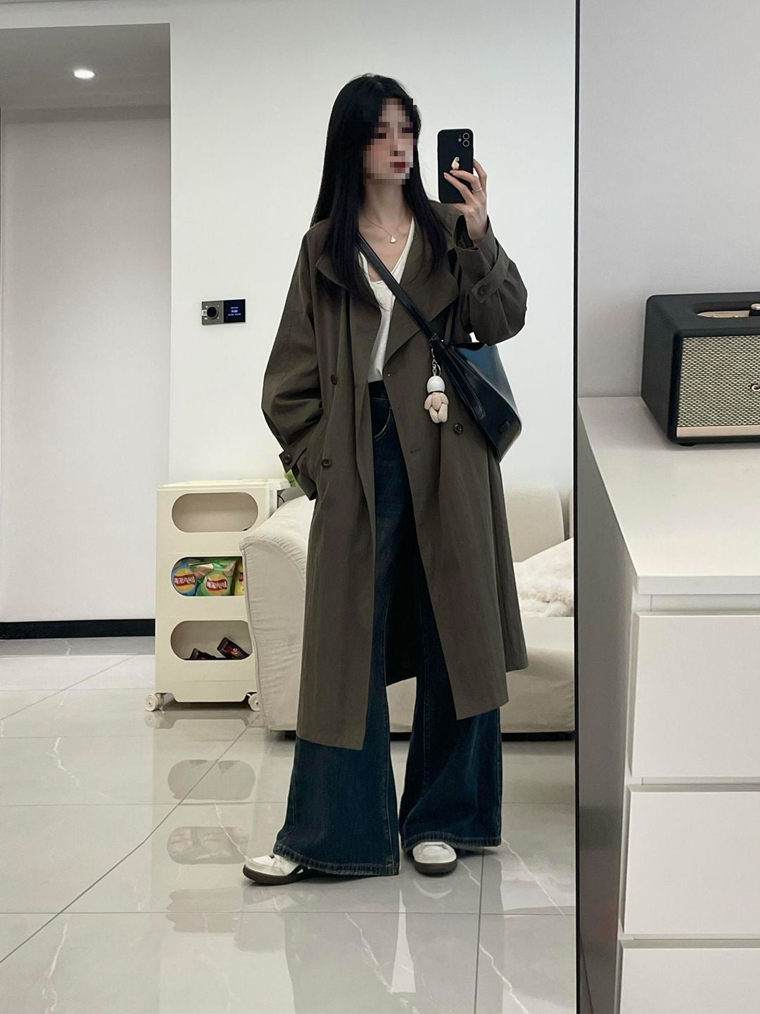 Midlang trenchcoat i koreansk stil