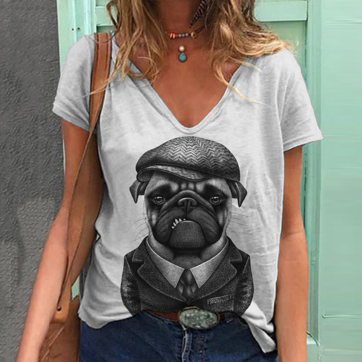 Women's Top Print V-neck Short-sleeved T-shirt